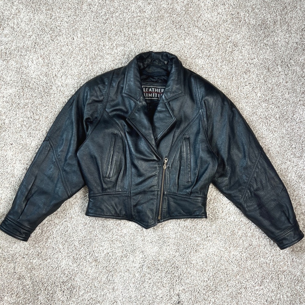 Vintage Leather Limited Bomber Jacket Women S Black Biker Rocker Moto Crop Heavy